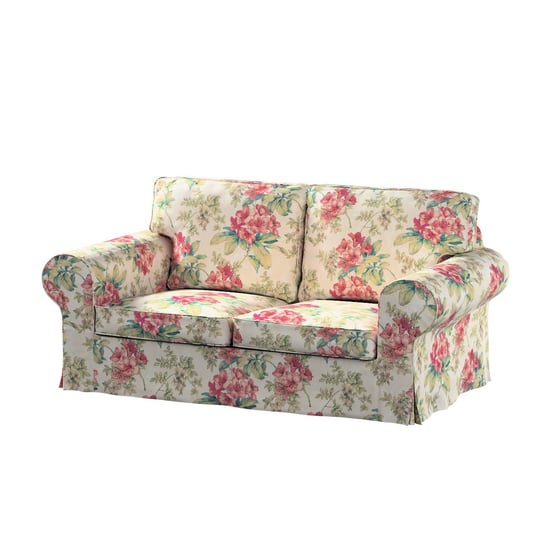 Pokrowiec na sofę dwuosobową rozkładaną Ektorp, DEKORIA, różowe kwiaty na tle ecru, 195x90x73 cm Dekoria