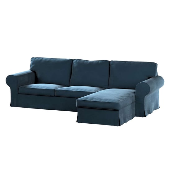 Pokrowiec na sofę Ektorp 2-osobową i leżankę, Velvet, pruski błękit, 252x163x88 cm Dekoria