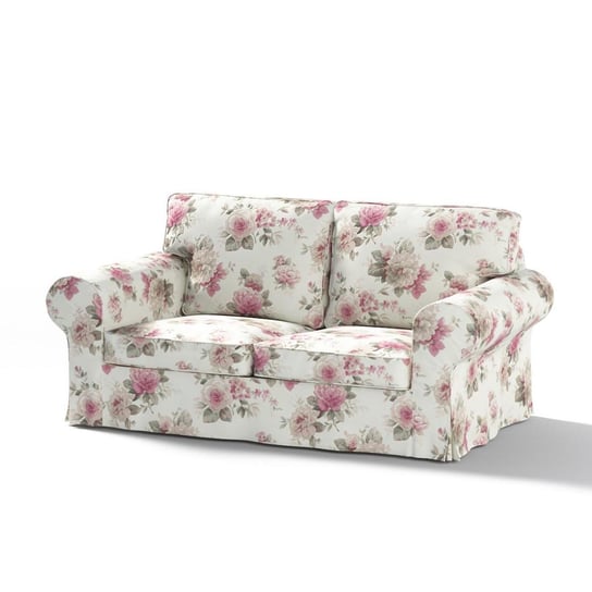 Pokrowiec na sofę Ektorp 2-osobową rozkładaną, DEKORIA, Mirella, długi, różowo-beżowe róże na kremowym tle Dekoria