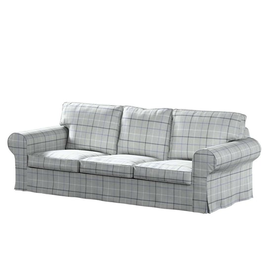 Pokrowiec na sofę Ektorp 3-osobową nierozkładaną, Edinburgh, błękitno-szara krata, 218x88x73 cm Dekoria