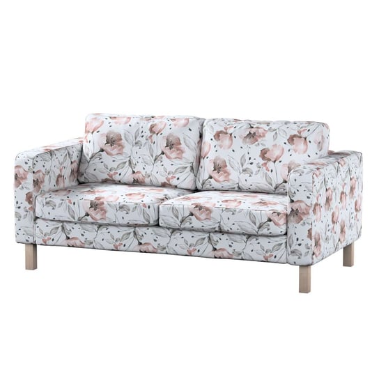 Pokrowiec na sofę Karlstad 2-osobową nierozkładaną, Velvet,krótki, różowe kwiaty na kremowym tle, 165x89x64 cm Dekoria