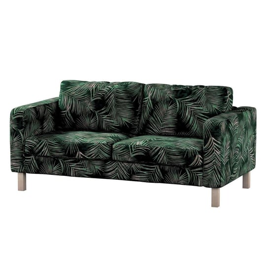 Pokrowiec na sofę Karlstad 2-osobową nierozkładaną, Velvet,krótki, zielony W liiście, 165x89x64 cm Dekoria