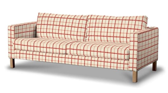Pokrowiec na sofę Karlstad 3-osobową nierozkładaną, DEKORIA, Avinon, krótki, czerwona kratka Dekoria