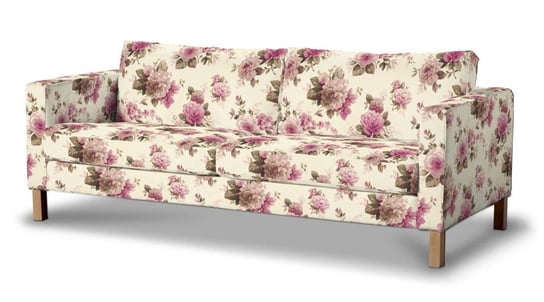 Pokrowiec na sofę Karlstad 3-osobową nierozkładaną, DEKORIA, Mirella, krótki, różowo-beżowe róże na kremowym tle Dekoria