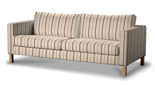 Pokrowiec na sofę Karlstad 3-osobową rozkładaną, DEKORIA, Avinon, krótki, ecru-czerwone paski Dekoria