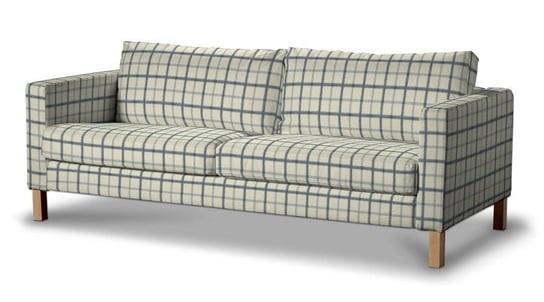 Pokrowiec na sofę Karlstad 3-osobową rozkładaną, DEKORIA, Avinon, krótki, ecru-niebieska kratka Dekoria