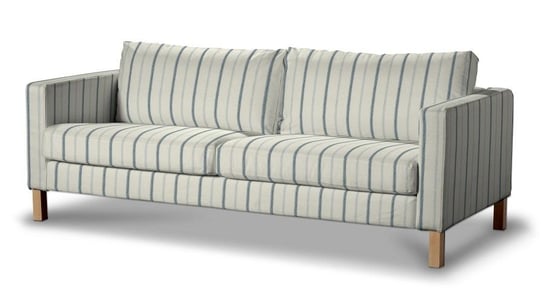 Pokrowiec na sofę Karlstad 3-osobową rozkładaną, DEKORIA, Avinon, krótki, ecru-niebieskie paski Dekoria