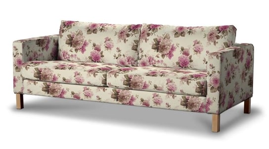 Pokrowiec na sofę Karlstad rozkładaną, DEKORIA, Mirella, krótki, różowo-beżowe róże na kremowym tle Dekoria