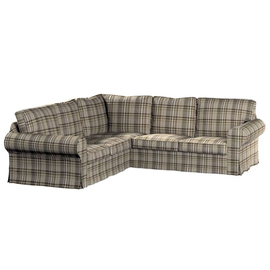 Pokrowiec na sofę narożną Ektorp, Edinburgh, brązowo-beżowa krata, 240/136x82x73 cm Dekoria