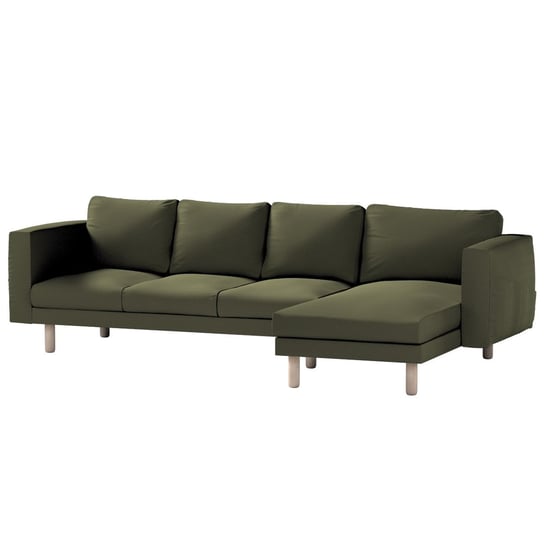Pokrowiec na sofę Norsborg 4-osobową z szezlongiem, ciemnooliwkowy sztruks, 291 x 88/157 x 85 cm, Manchester Inna marka
