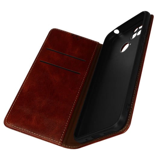 Pokrowiec Xiaomi Poco C40 ze sztucznej skóry, błyszczący portfel i stojak na wideo, brązowy Avizar