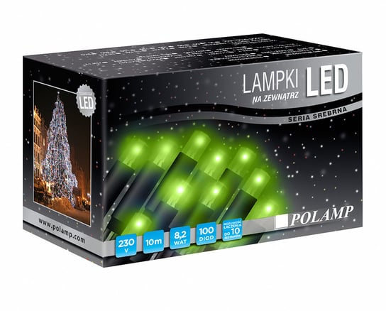 Polamp sp. z o.o., Lampki choinkowe, 100 diod LED, 10 m, 3,3 W, barwa zielona Polamp