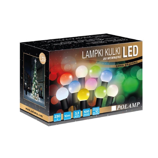 Polamp sp. z o.o., Lampki choinkowe, kulki,  100 diod LED, 10 m, 3,3 W, barwa żółta Polamp
