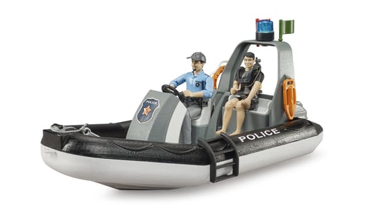 Policyjna łódź motorowa z figurką policjanta i nurka i z modułem, Bruder 062733 Bruder