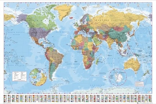 Polityczna mapa Świata Flagi - plakat 140x100 cm GBeye