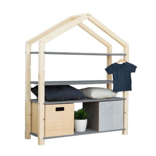 Półka kabinowa z lakierowanego i szarego drewna - Generic - POLLY - 4 poziomy przechowywania - Meble do sypialni Inna marka