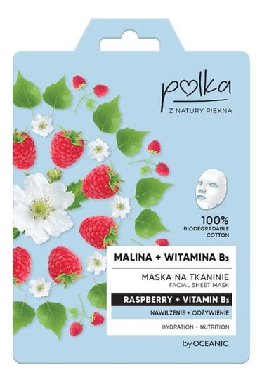 Polka, maska na tkaninie, malina + witamina B3 Polka