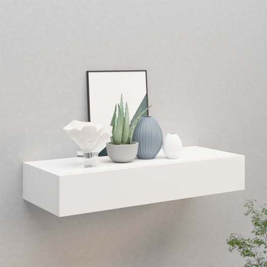 Półka ścienna z szufladą, biała, 60 x 23,5 x 10 cm, MDF VMP