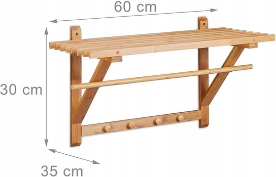 Półka ścienna z wieszakiem 2w1 bambus łazienka 30x60x35 RELAXDAYS