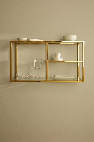 Półka wisząca złoty połysk ze szklanymi półkami 90 cm Daiana MIA home