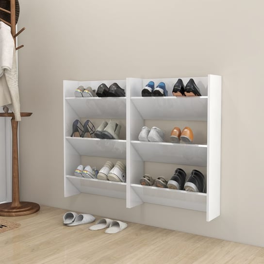 Półki ścienne na buty, 2 szt., białe, połysk, 60x18x90 cm vidaXL
