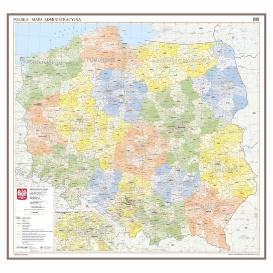 Polska mapa ścienna administracyjna na podkładzie do wpinania - pinboard, 1:500 000, ArtGlob Artglob