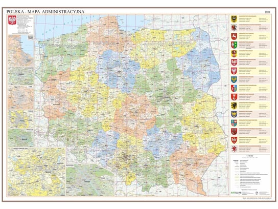 Polska mapa ścienna administracyjna na podkładzie do wpinania - pinboard, 1:700 000, ArtGlob Artglob