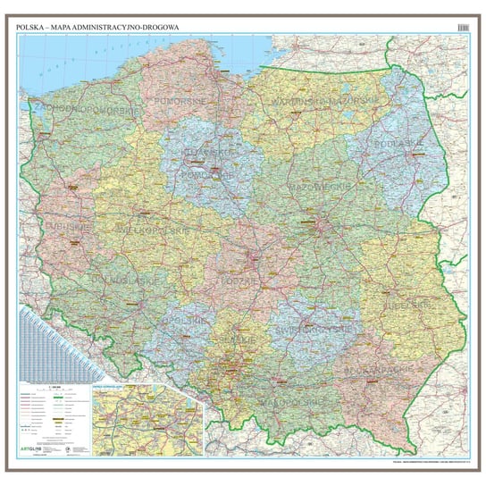 Polska - mapa ścienna administracyjno-drogowa do wpinania - pinboard, 1:350 000, ArtGlob Artglob