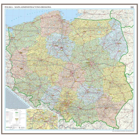 Polska mapa ścienna administracyjno-drogowa do wpinania - pinboard, 1:500 000, ArtGlob Artglob