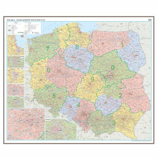 Polska mapa ścienna kody pocztowe na podkładzie do wpinania - pinboard, 1:500 000, ArtGlob Artglob
