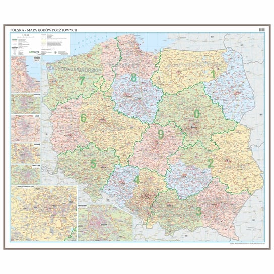 Polska mapa ścienna kody pocztowe na podkładzie do wpinania - pinboard, 1:700 000, ArtGlob Artglob