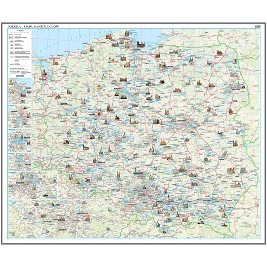 Polska mapa ścienna sanktuariów na podkładzie do wpinania - pinboard, 1:600 000, ArtGlob Artglob