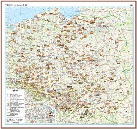 Polska mapa ścienna zamków na podkładzie do wpinania - pinboard, 1:700 000, ArtGlob Artglob