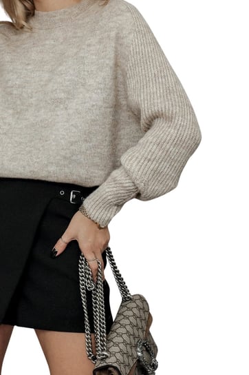 POLSKI PRODUCENT 30% MOHER cienki sweterek - fason nietoperz - kolor BEŻOWY rozm. UNI Simplicity