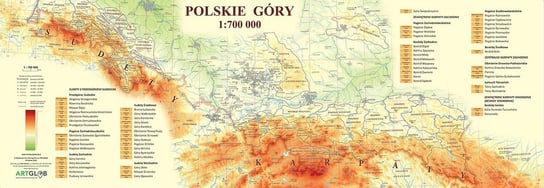Polskie góry mapa ścienna 1:700 000 - naklejka 100,5x35,1 cm Artglob