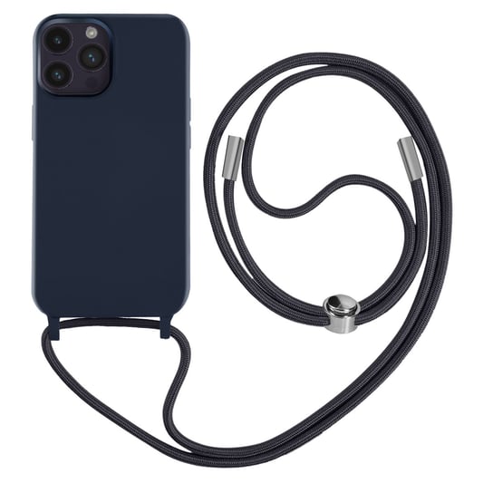 Półsztywne etui do iPhone'a 14 Pro Max ze smyczą o długości 80 cm, niebieskie Avizar