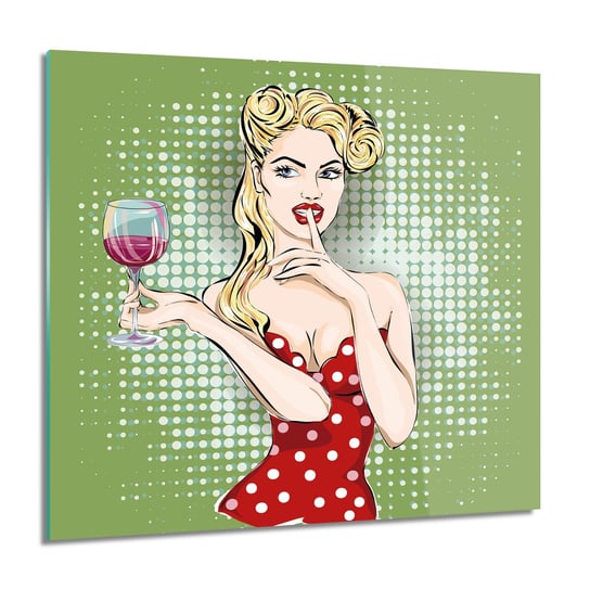 Pop art kobieta wino obraz na szkle ścienny, 60x60 cm ArtPrintCave
