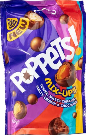 Poppets- Mix-Ups Toffee, Salted Caramel, Malty Crunch & Chocolate Mix czekoladowych kulek 120g Inna marka