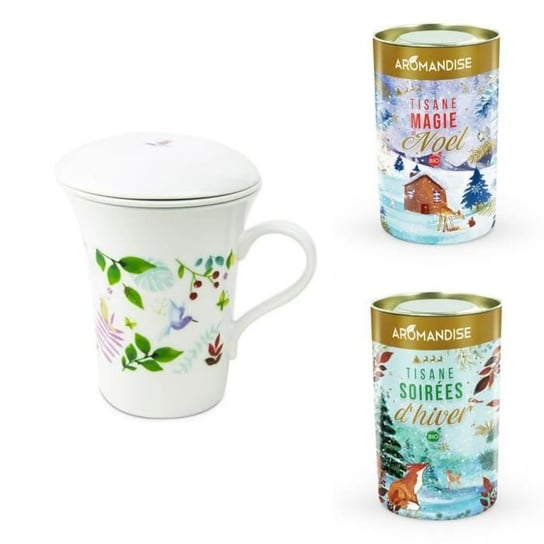 Porcelanowy dzbanek do herbaty kwiatowej 250 ml + Herbaty ziołowe Zimowy Wieczór i Świąteczne Magia Youdoit