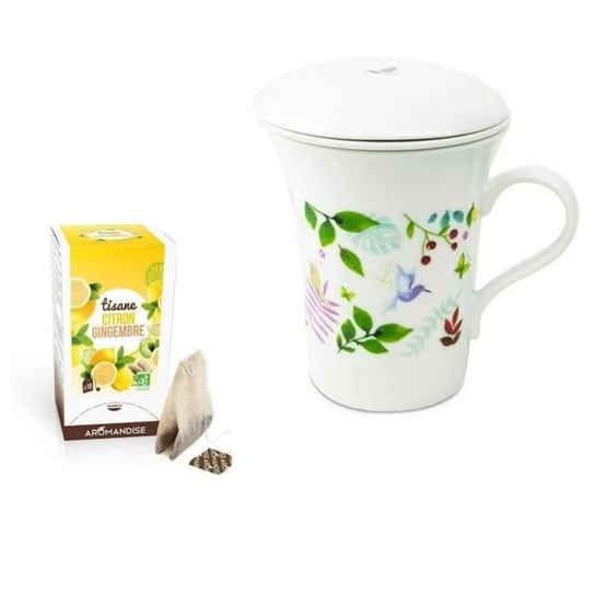 Porcelanowy dzbanek do herbaty kwiatowej 250 ml + Organiczna herbata ziołowa imbirowo-cytrynowa Youdoit
