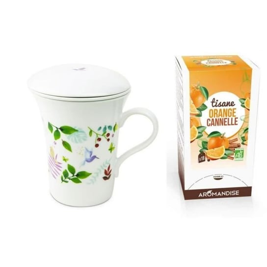 Porcelanowy dzbanek do herbaty kwiatowej 250 ml + Organiczna herbata ziołowa pomarańczowo-cynamonowa Youdoit