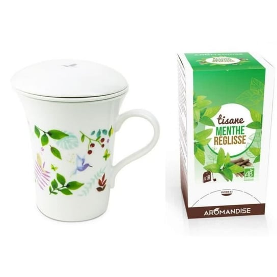Porcelanowy dzbanek do herbaty kwiatowej 250 ml + Organiczna herbata ziołowa z mięty i lukrecji Youdoit