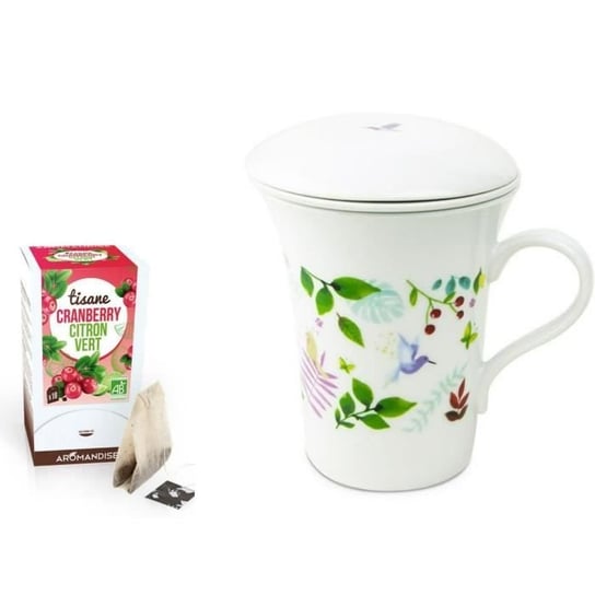 Porcelanowy dzbanek do herbaty kwiatowej 250 ml + Organiczna herbata ziołowa z żurawiny i limonki Youdoit
