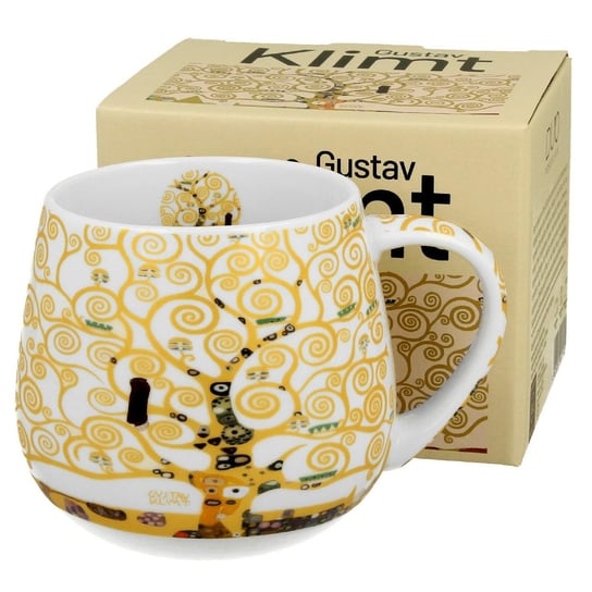 Porcelanowy kubek baryłka Klimt Ecru Tree Of Life 430 ml do Kawy i Herbaty DUO Sp. z o.o.