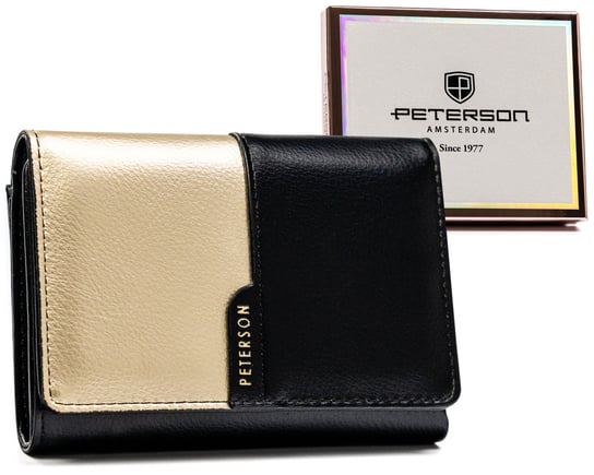 Portfel damski portmonetka ze skóry ekologicznej z ochroną kart RFID Peterson, czarno-złoty Peterson