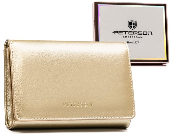 Portfel damski portmonetka ze skóry ekologicznej z ochroną kart RFID Peterson, złoty Peterson