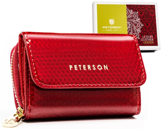 Portfel damski portmonetka ze skóry naturalnej Peterson, czerwony Peterson