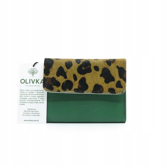 Portfel damski skórzany klapka w zwierzęcy wzór przegródki zielony Olivka Inna marka