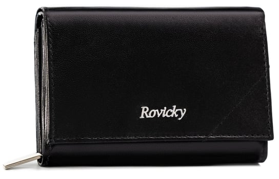 Portfel damski skórzany na karty i dokumenty z ochroną RFID portmonetka na suwak Rovicky, czarny Rovicky