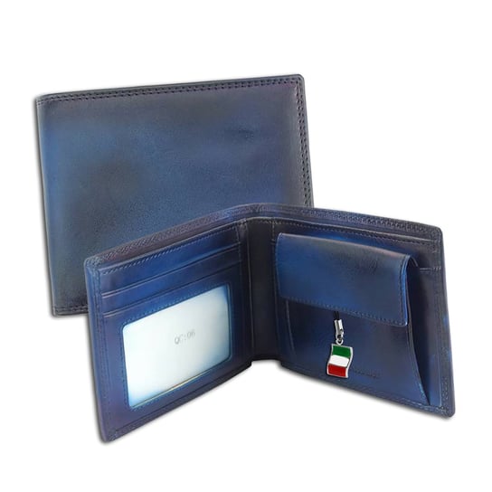 Portfel Florence Portfel ze skóry naturalnej w stylu vintage, niebieski portfel męski OPF100B Florence